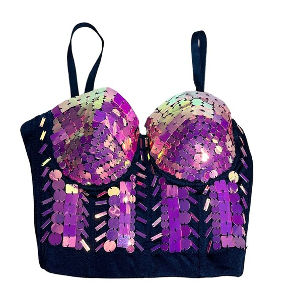 Lydia Sequin Bustier Top Multi-Color Sequins Size M - Picture 2 of 4